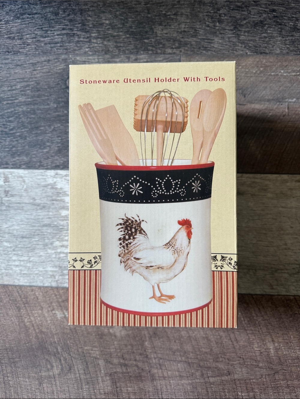Stoneware Rooster Utensil Holder - Cream and Black
